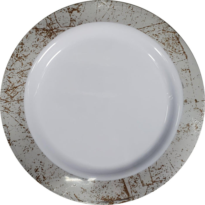 9" Round Plastic Plate - White/Silver - NRP90-1