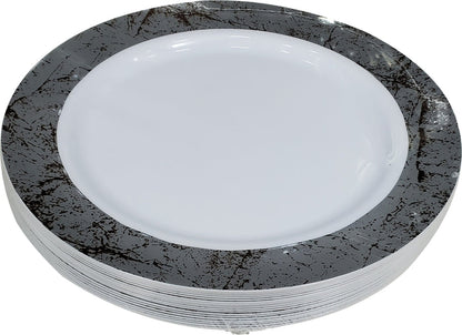 10" Round Plastic Plate - White/Silver - NRP100-1