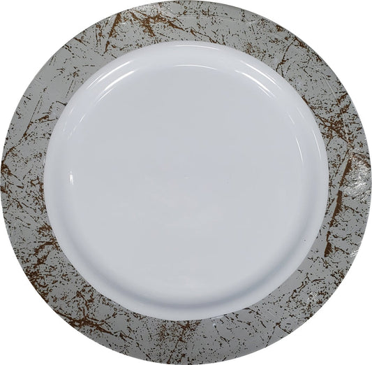 10" Round Plastic Plate - White/Silver - NRP100-1