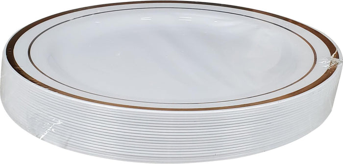 9" Round Plastic Plate - White/Gold - NRB90-5