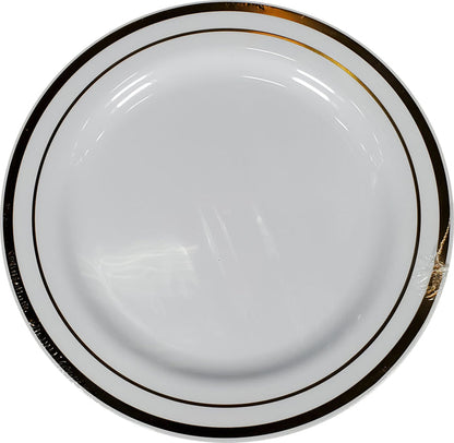 9" Round Plastic Plate - White/Gold - NRB90-5