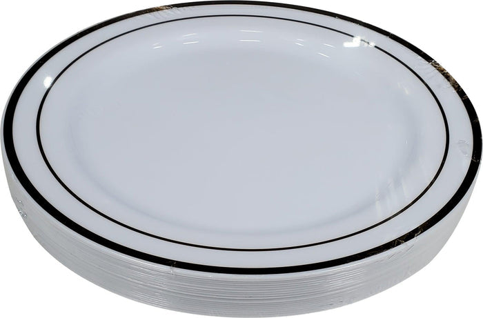 10" Round Plastic Plate - White/Gold - NRB100-5