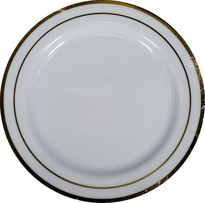 10" Round Plastic Plate - White/Gold - NRB100-5