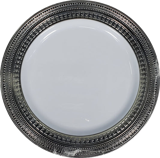 10.5" Round Plastic Plate - White/Silver/FM1025