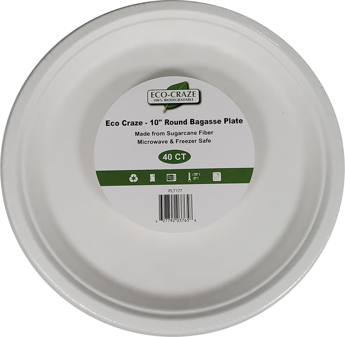 Eco-Craze - 10" Round Bagasse Plate - Retail Pack