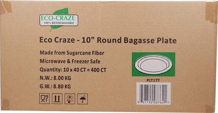 Eco-Craze - 10" Round Bagasse Plate - Retail Pack