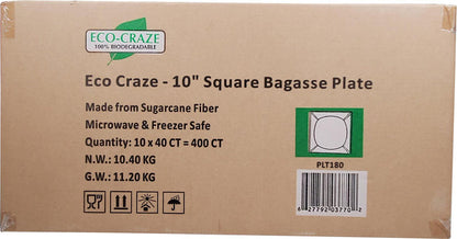 Eco-Craze - 10" Square Bagasse Plate - Retail Pack