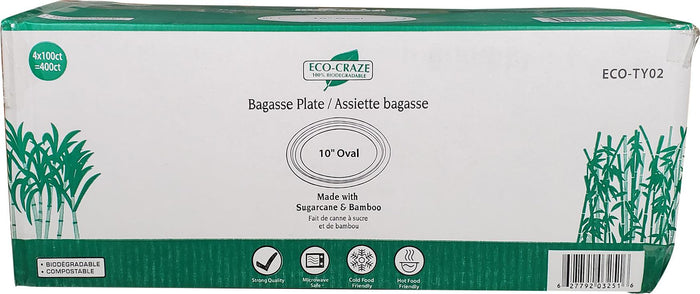 Eco-Craze - 10" Oval Bagasse Plate - Retail Pack