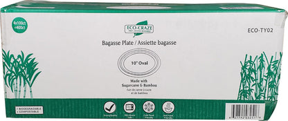 Eco-Craze - 10" Oval Bagasse Plate - Retail Pack