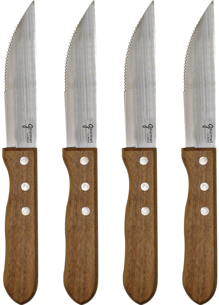 Set Of 4 Steak Knives - Acacia Wooden Handle