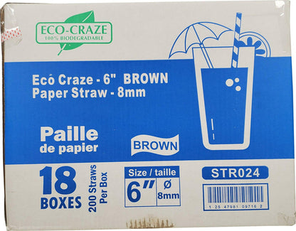 Eco-Craze - 6" Brown Paper Straw - 8mm