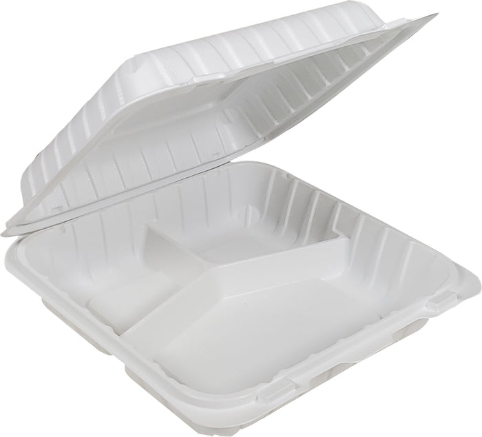 Value+ - MFPP Clamshell Container - 8x8x2.8" - 3 Compt. - White