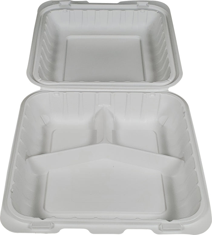 Value+ - MFPP Clamshell Container - 8x8x2.8" - 3 Compt. - White