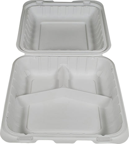 Value+ - MFPP Clamshell Container - 8x8x2.8" - 3 Compt. - White