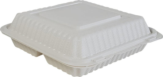 XC - LR - MFPP Clamshell Container - 9x9x2.8" - 3 Compt. - White