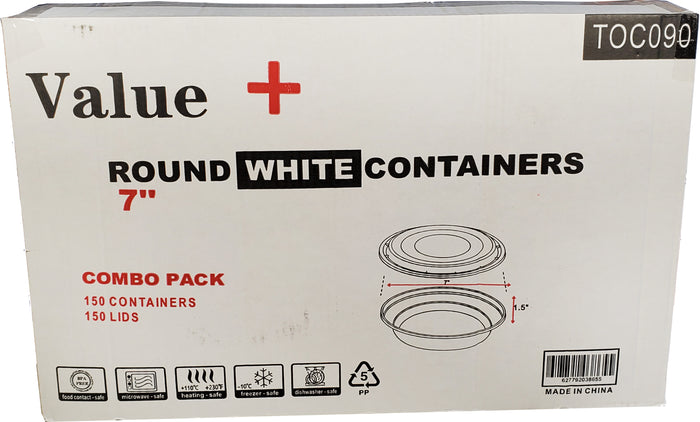 Value+ - 7" Round Plastic Container - White - 923W