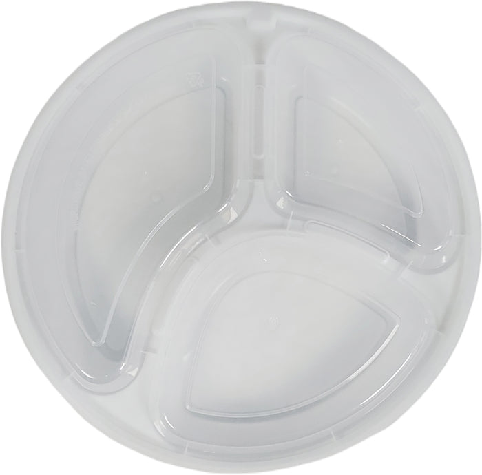 Value+ - 9" 3 Comptartment Round White Plastic Container