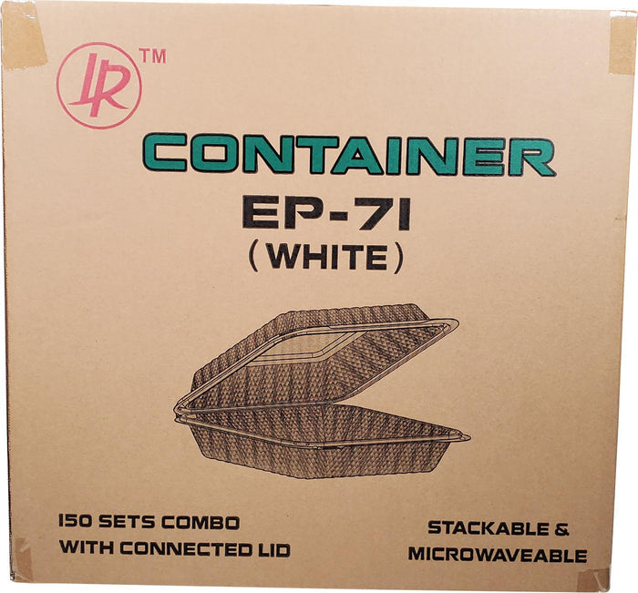 LR - MFPP Hinged Container 7.9"X7.9"- 1 Compartment - EP-71 - White