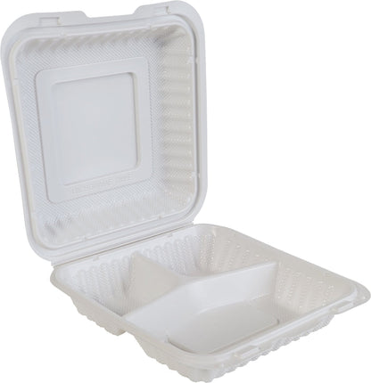 LR - MFPP Hinged Container 7.9"X7.9"- 3 Compartment - EP-73 - White