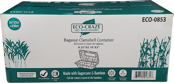 Eco-Craze - 8.25x5.19x3" - Clamshell Container