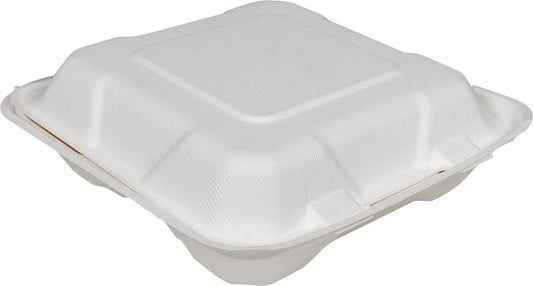 Eco-Craze - 8X8X3 - 3 Compartment Bagasse Clamshell - Biodegradeable EM-773