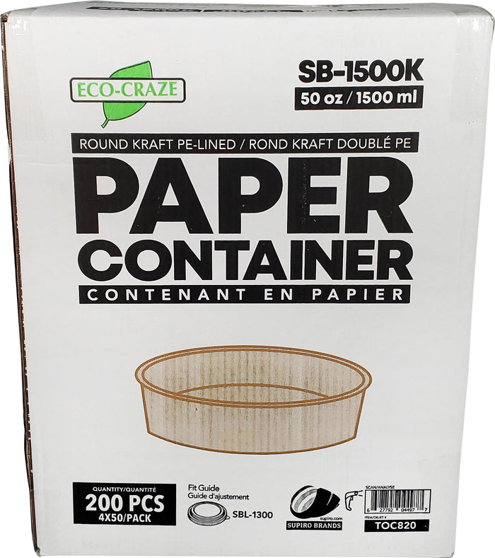 Eco-Craze - Kraft PE-Lined Paper Container - Round - 1500ml - SB-1500K