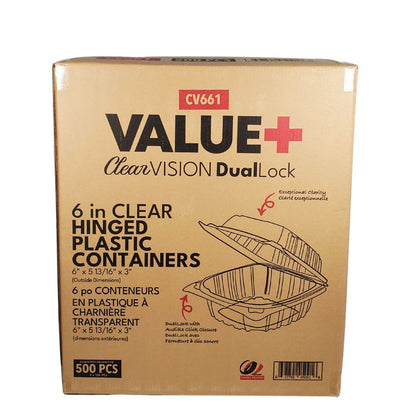 Value+ - Dual Lock - 6in Clear Hinged Containers - CV661